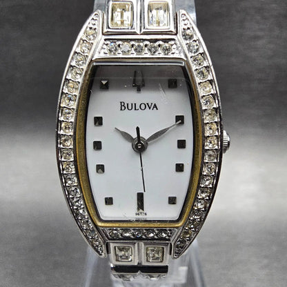 Bulova Watch Women 19mm MOP Dial Silver Tone Gemmed Oval 96T26 New Battery1
