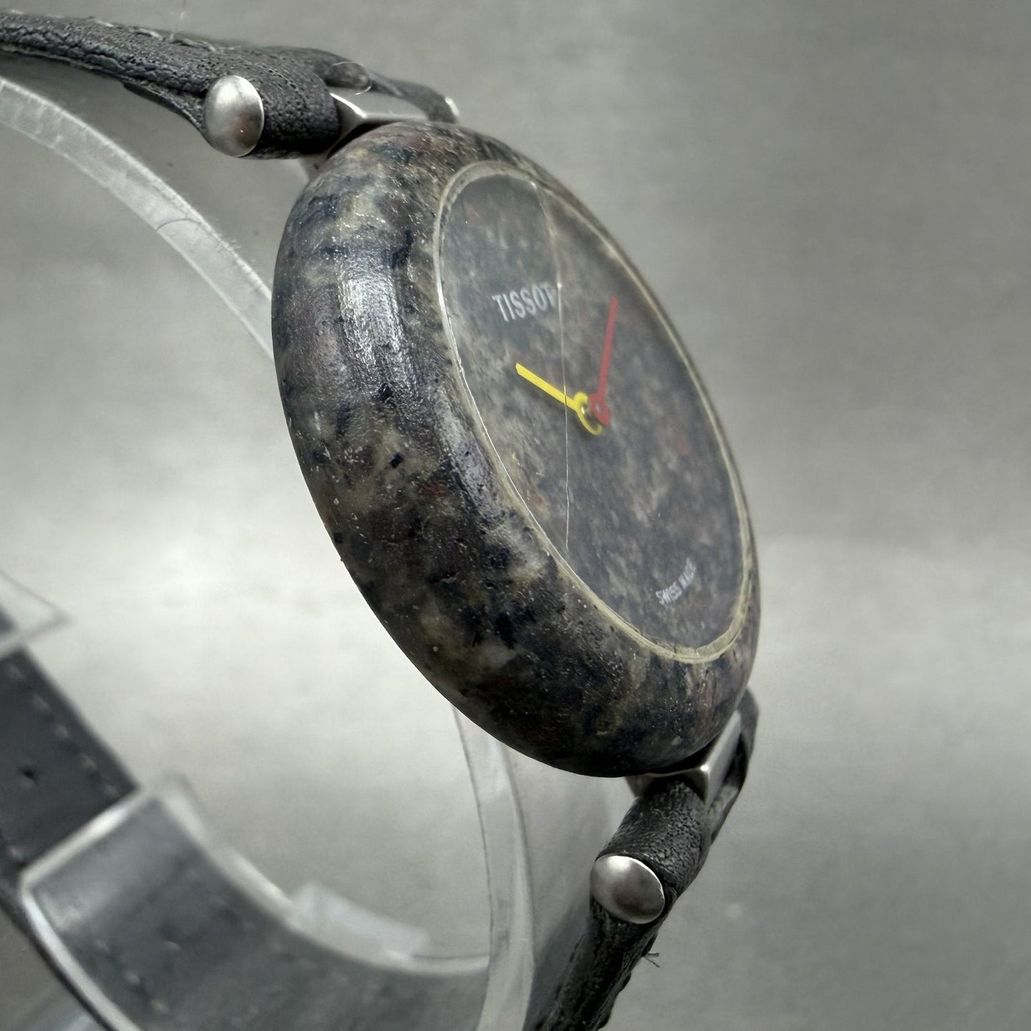 Tissot Rock Watch Women 30mm Gray Stone Dial Stone Case Round PARTS CRACKED!!!3