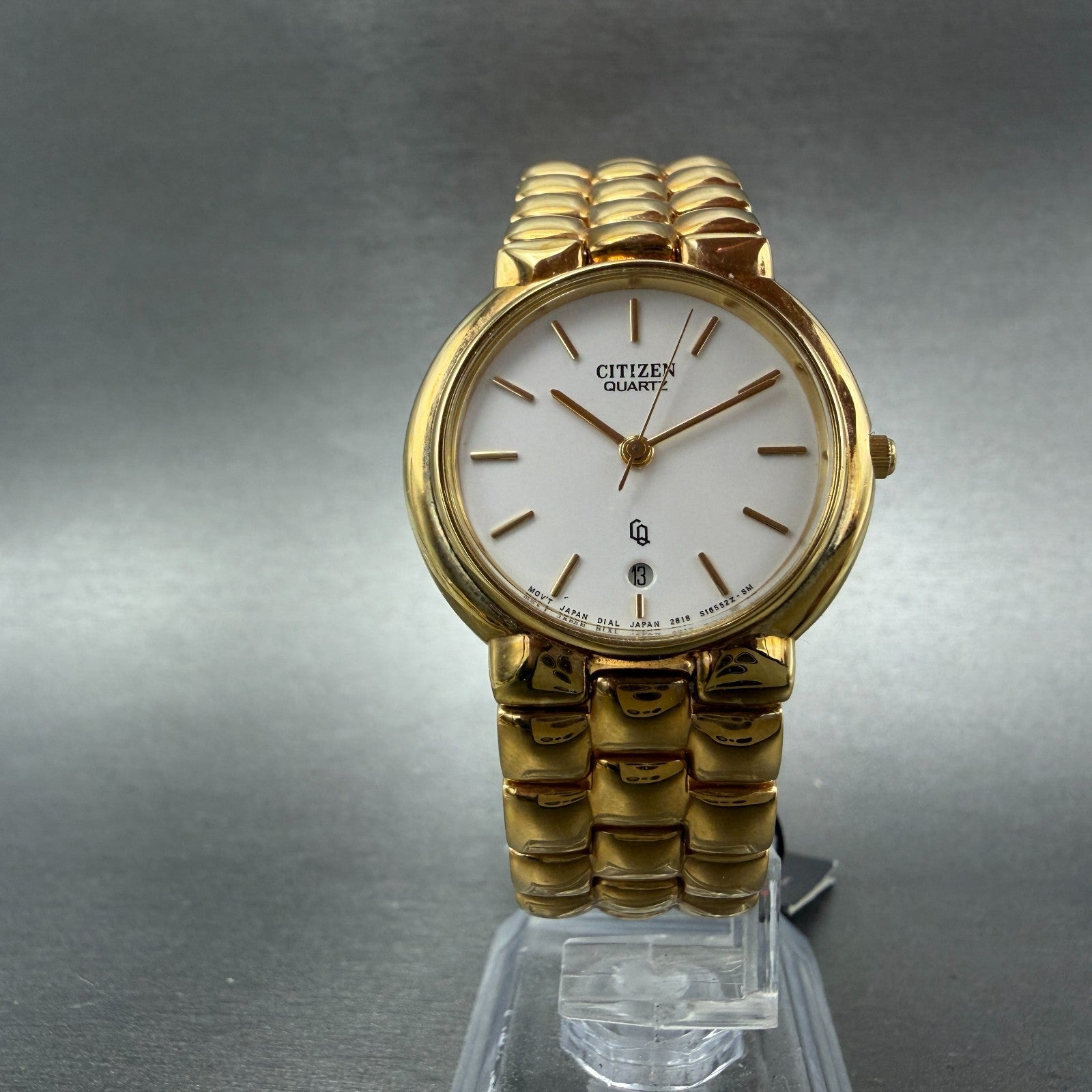 Citizen Watch Unisex 30mm White Dial Gold Tone Date Round 2818 New Battery NOS5