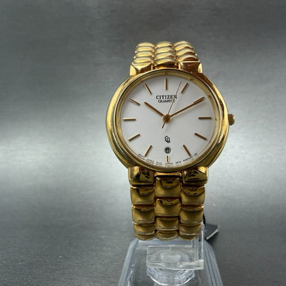 Citizen Watch Unisex 30mm White Dial Gold Tone Date Round 2818 New Battery NOS5