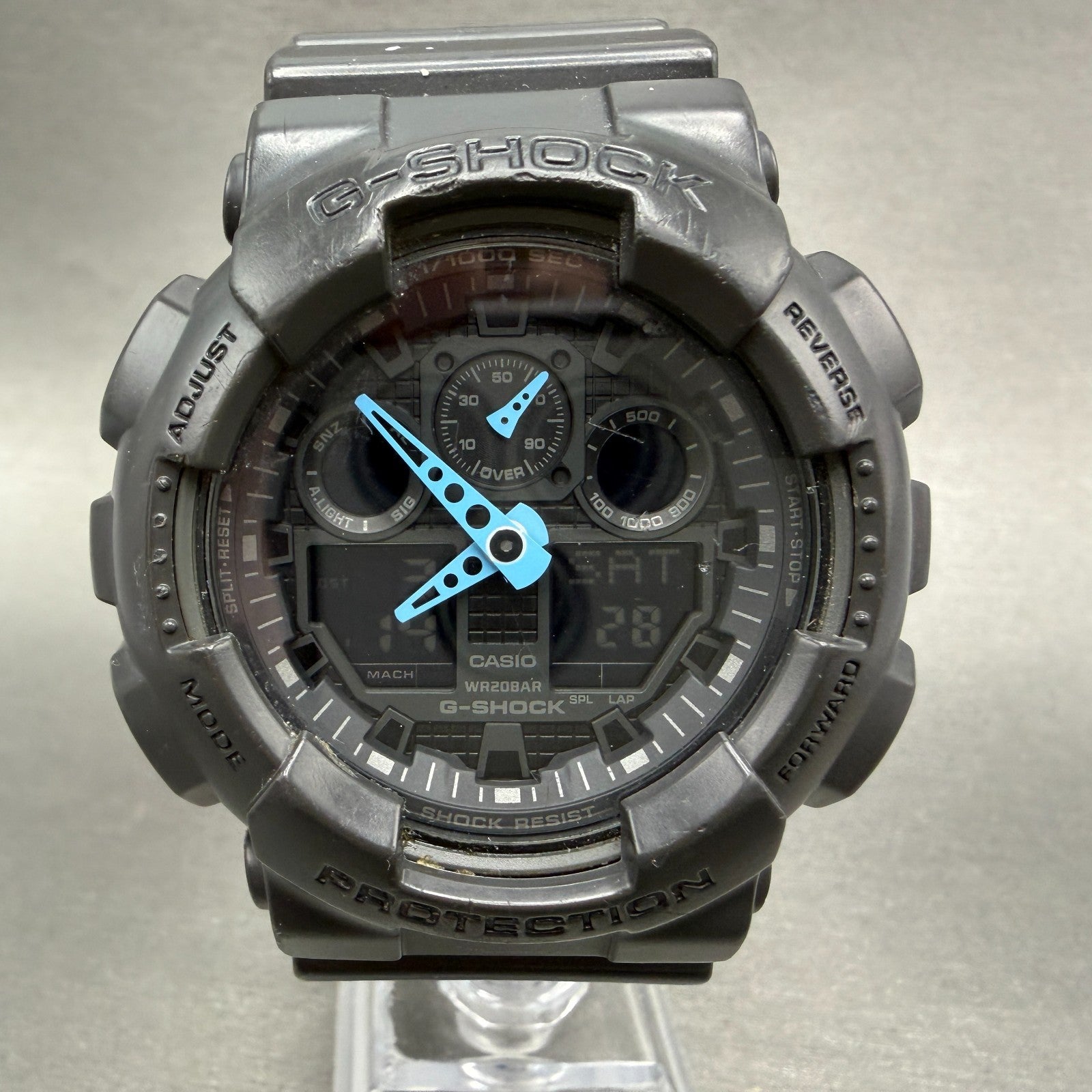 Casio G-Shock GA-100C Watch Men 51mm Gray Blue Alarm Chrono New Battery ABCD0