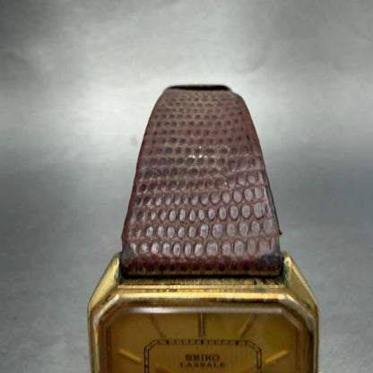 Seiko Lassale Tank Watch Men 28mm Champagne Dial Gold Tone Date 6429-5019 PARTS5