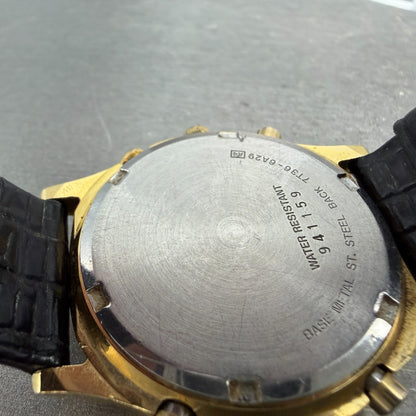 Seiko Moon Phase Chronograph Watch Men 38mm READ!! White Dial Gold Tone New Batt9