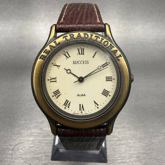 Seiko Alba Watch Men 32mm Champagne Dial Gold Tone Round V701-1P80 New Battery0