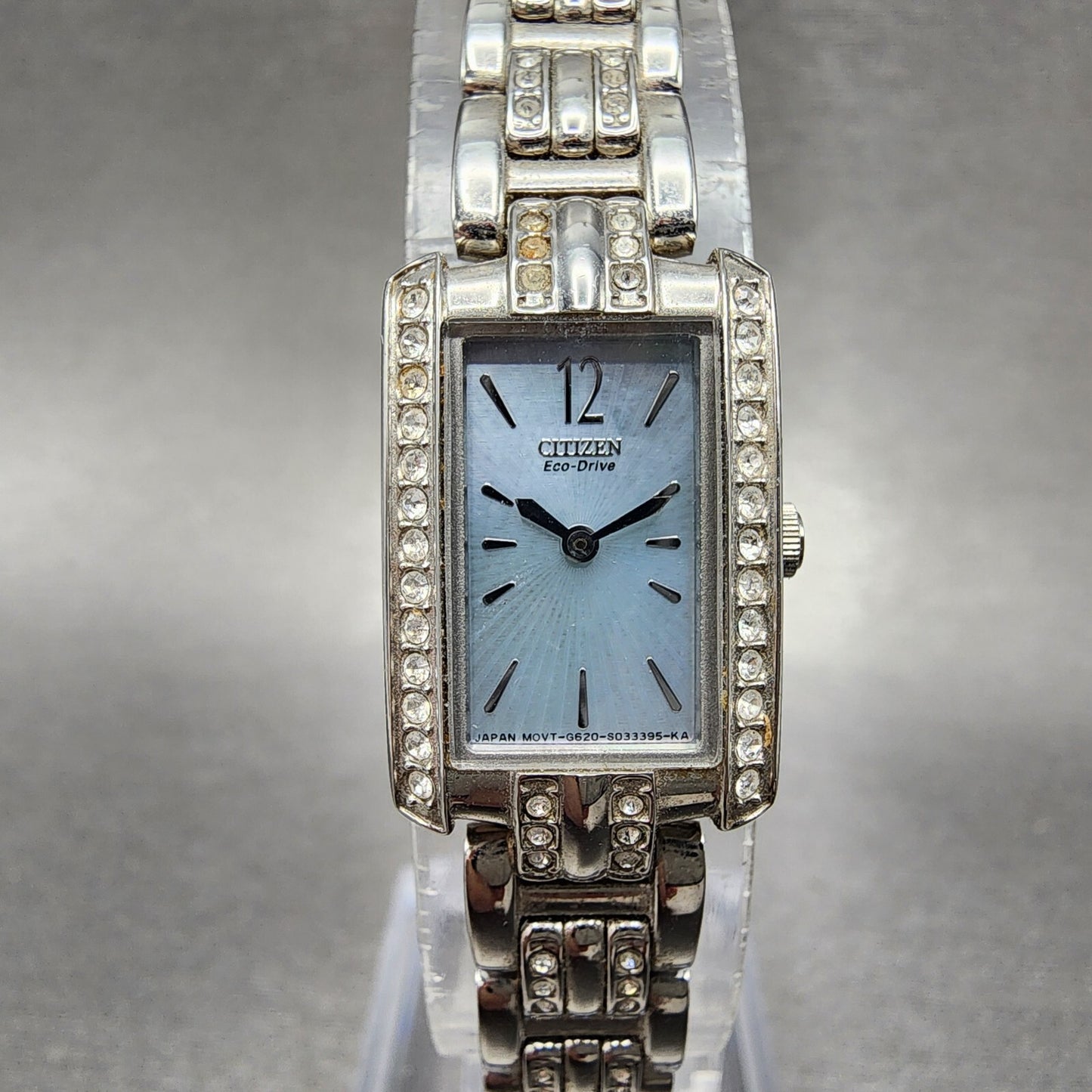 Citizen EcoDrive Tank Watch Women 15mm MOP Dial Steel Crystal Bezel Runs0