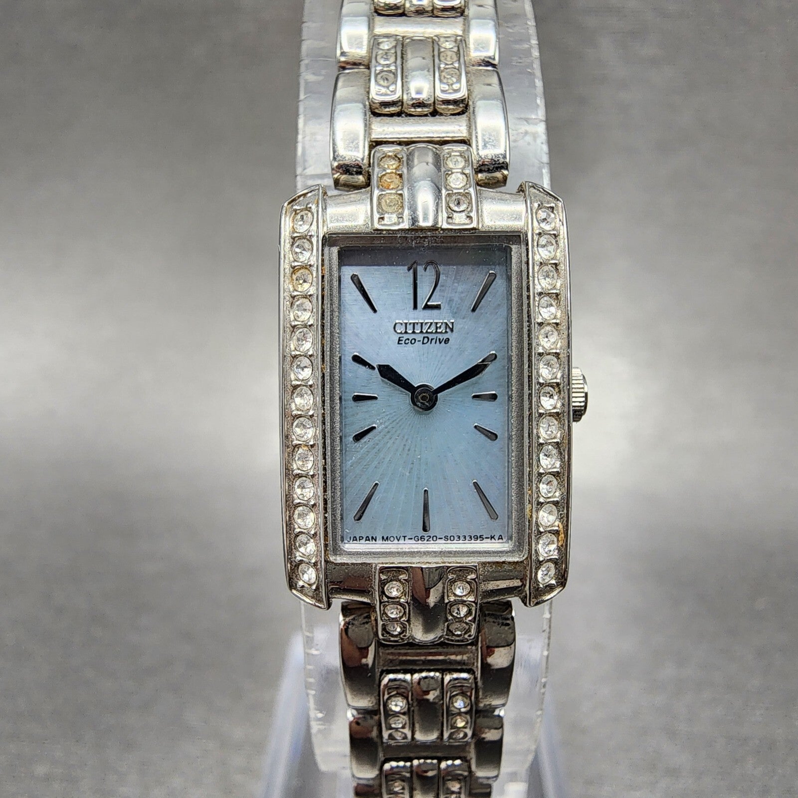 Citizen EcoDrive Tank Watch Women 15mm MOP Dial Steel Crystal Bezel Runs0