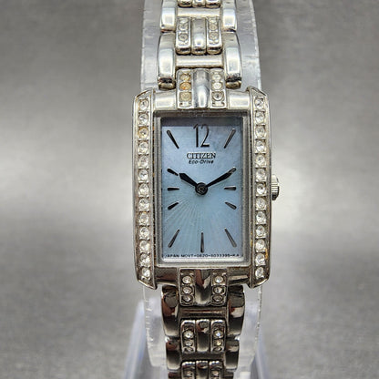Citizen EcoDrive Tank Watch Women 15mm MOP Dial Steel Crystal Bezel Runs0