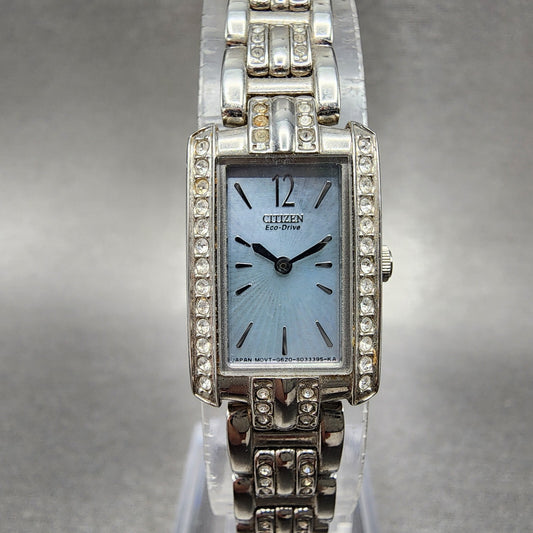 Citizen EcoDrive Tank Watch Women 15mm MOP Dial Steel Crystal Bezel Runs0