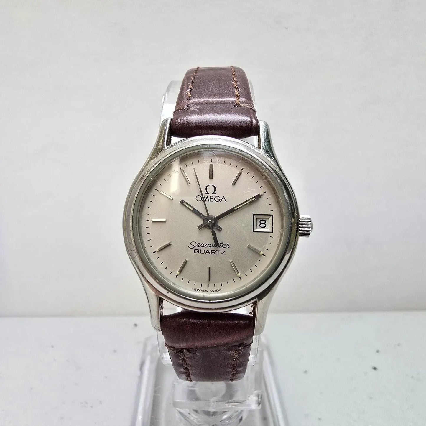 Omega Seamaster Watch Women 23mm Silver Dial Steel Date Round 1380 New Battery0