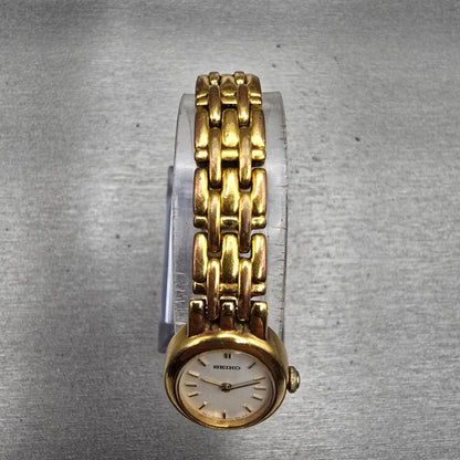 Seiko Watch Women 17mm White Dial Gold Tone Oval V400-1019 New Battery Vintage4