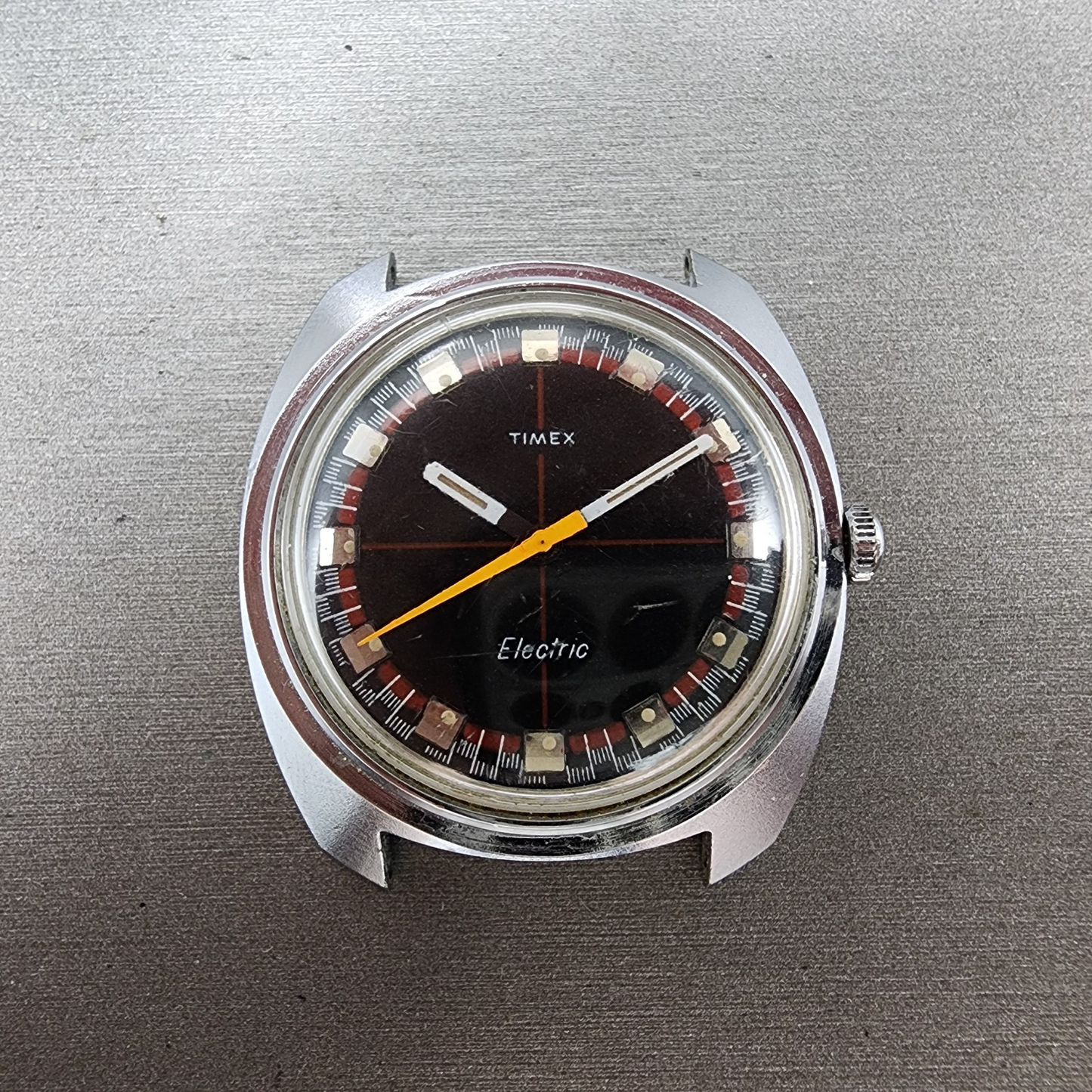 Timex Electric Watch Men 36mm Black Dial Silver Tone Round Crosshair Dial PARTS0