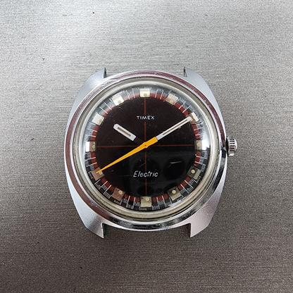 Timex Electric Watch Men 36mm Black Dial Silver Tone Round Crosshair Dial PARTS0