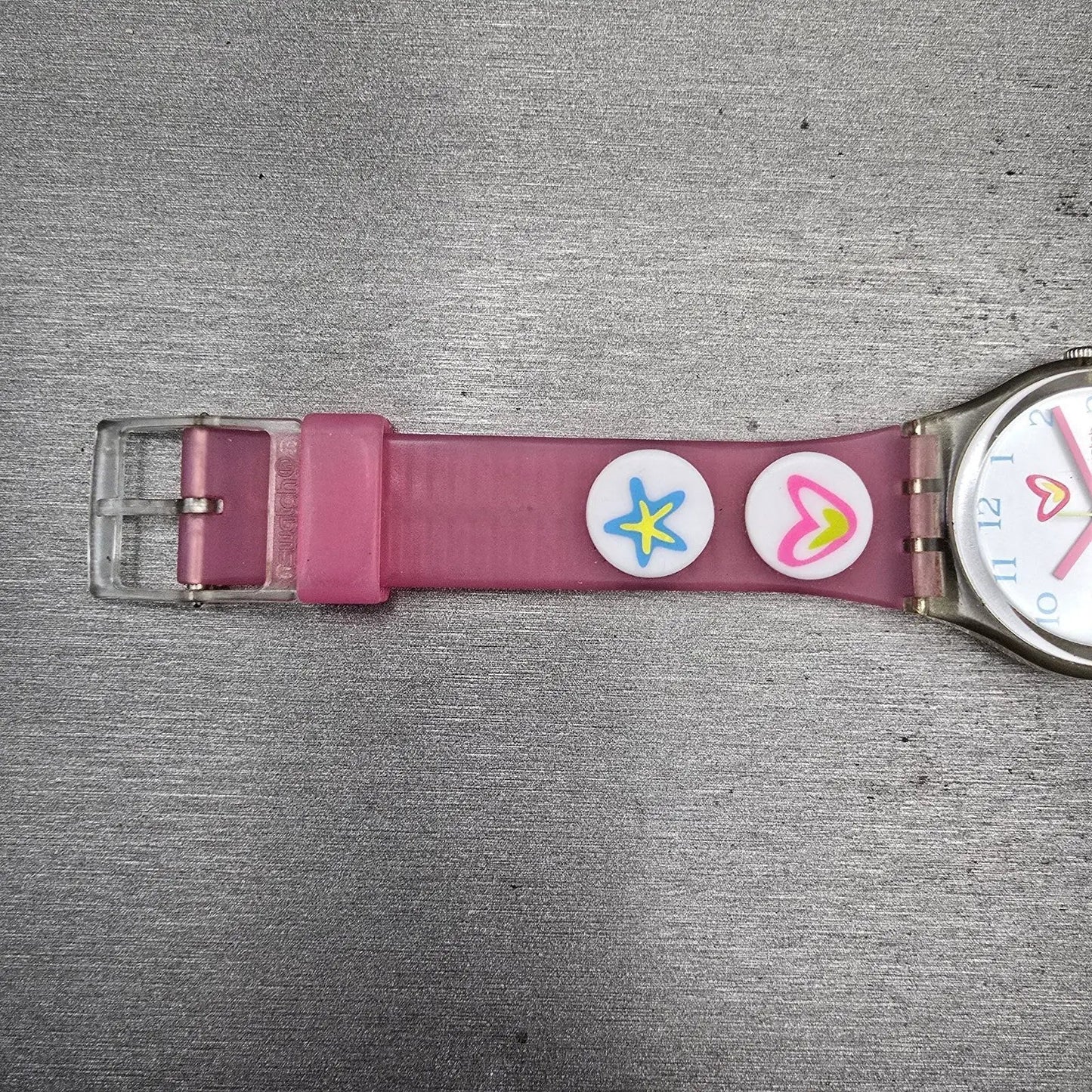 Swatch Pink Candy Watch Women 34mm White Dial Clear Case Round GE177 New Battery11