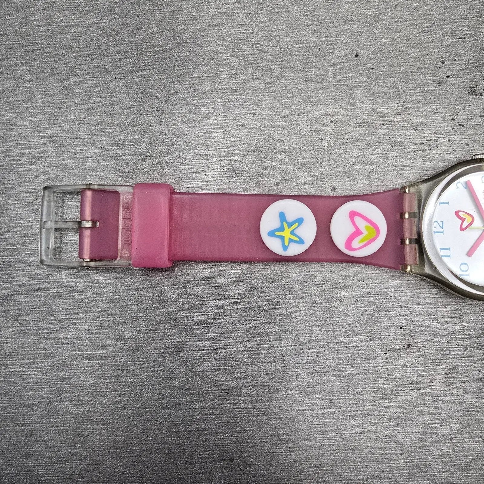 Swatch Pink Candy Watch Women 34mm White Dial Clear Case Round GE177 New Battery11