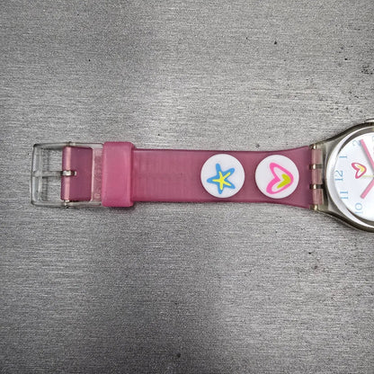 Swatch Pink Candy Watch Women 34mm White Dial Clear Case Round GE177 New Battery11