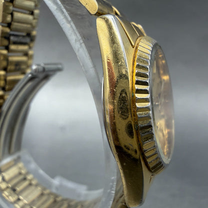 Seiko SQ Watch Women 24mm Gold Dial Gold Tone Daydate Round 3E23-0A60 NewBatt H93