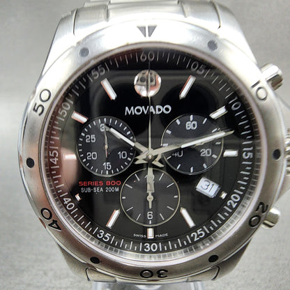 Movado Series 800 Sub Sea Chronograph Watch Men 42mm Black Dial Steel New Batt1