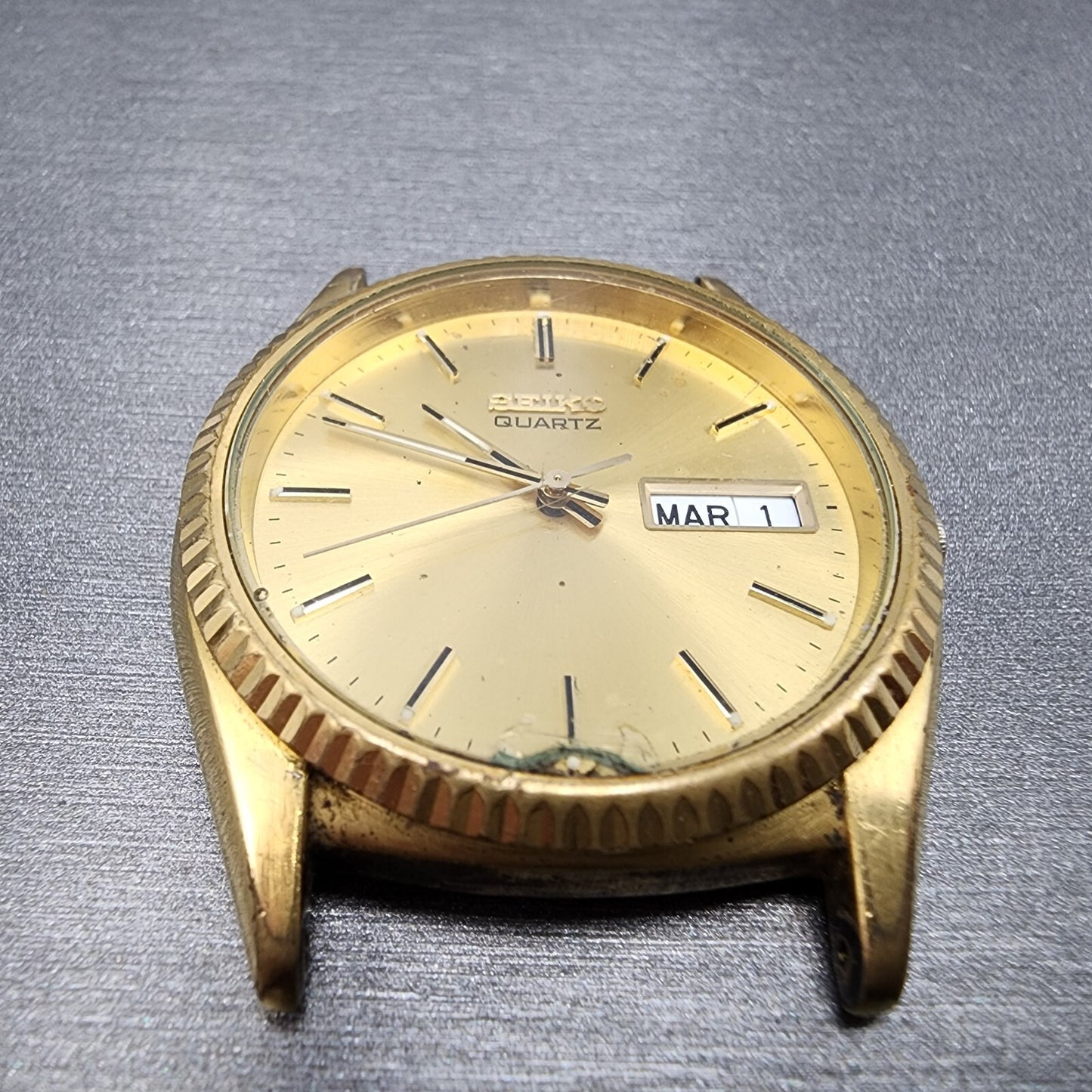 Seiko President Watch Men 36mm Gold Dial Gold Tone Daydate 7N438111 PARTS3