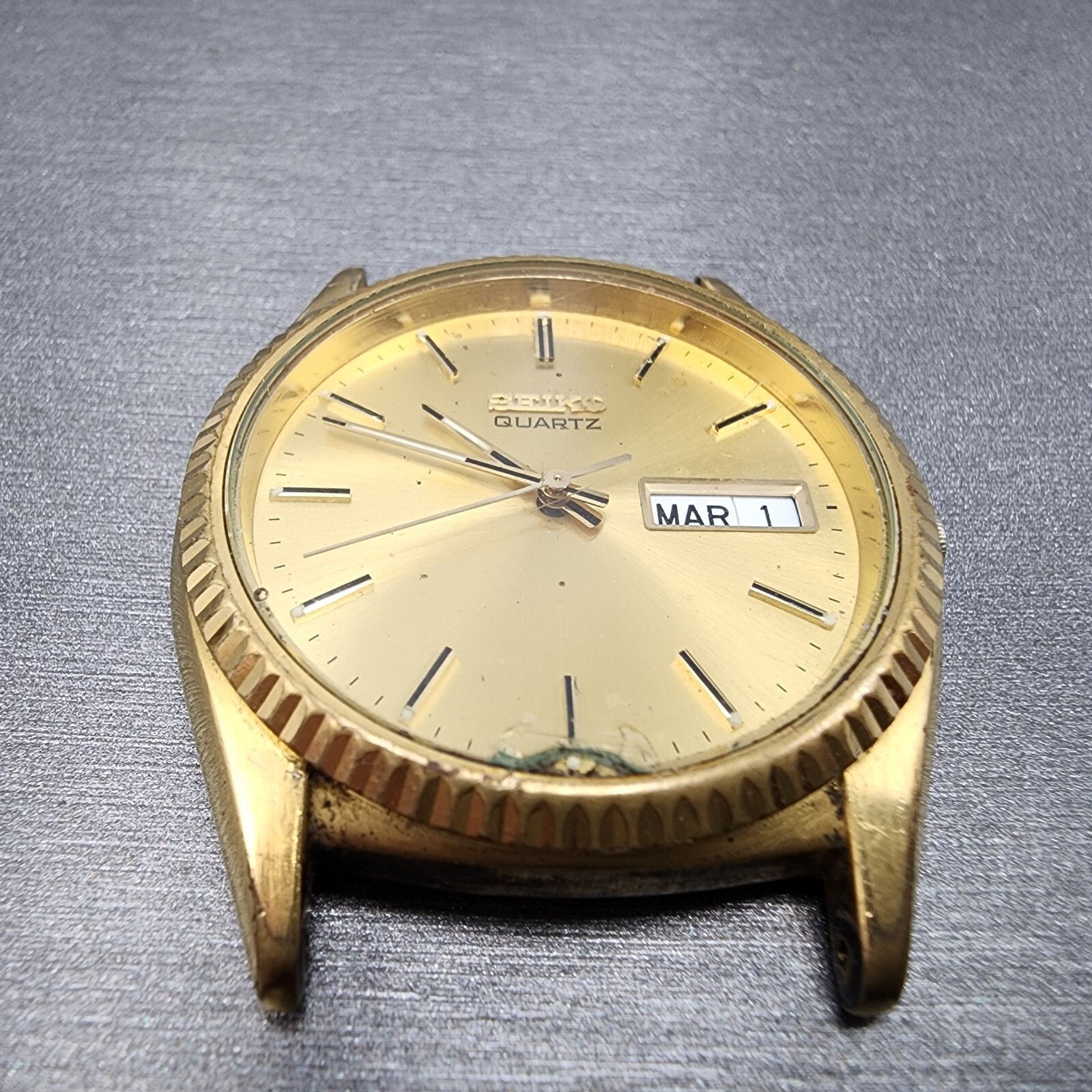 Seiko President Watch Men 36mm Gold Dial Gold Tone Daydate 7N438111 PARTS3