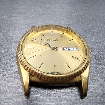 Seiko President Watch Men 36mm Gold Dial Gold Tone Daydate 7N438111 PARTS3