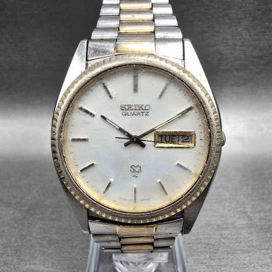 Seiko SQ President Watch Men 36mm Silver Dial Two Tone Daydate 7123-8059 New Bat0
