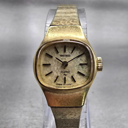 Seiko Watch Women 18mm Gold Dial Gold Tone Oval 17-3440 Manual Wind Runs VTG0