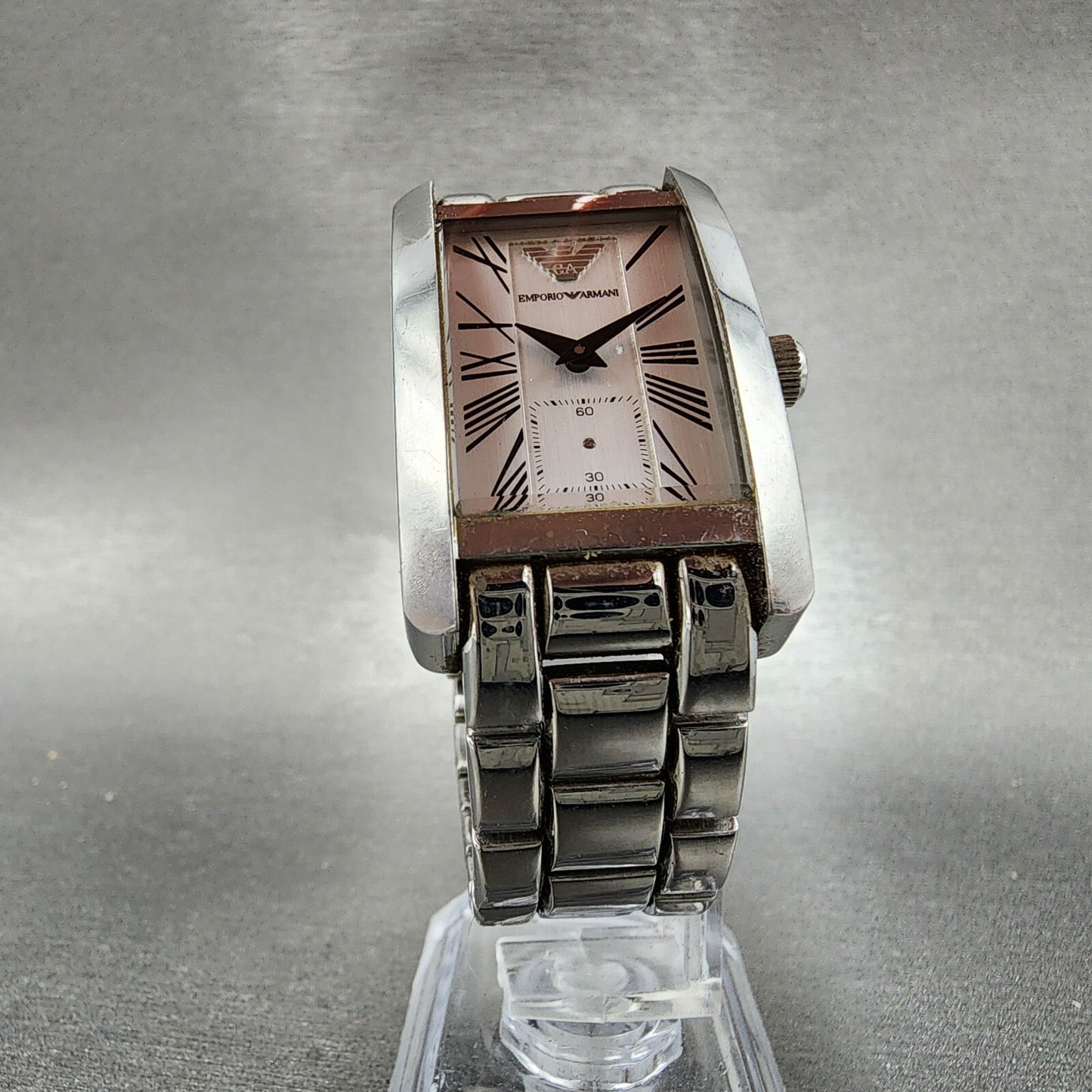 Emporio Armani Tank Watch Men 25mm White Dial Steel Small Seconds AR0146 PARTS6