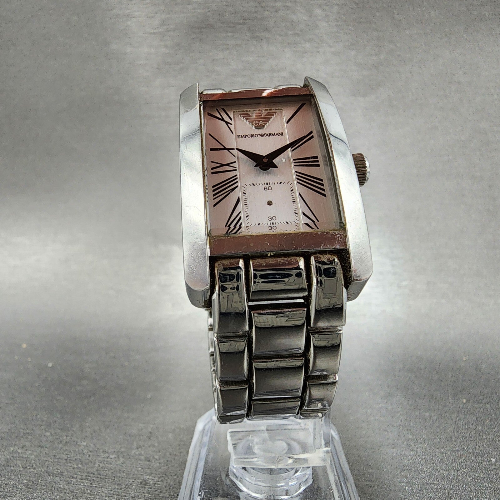 Emporio Armani Tank Watch Men 25mm White Dial Steel Small Seconds AR0146 PARTS6