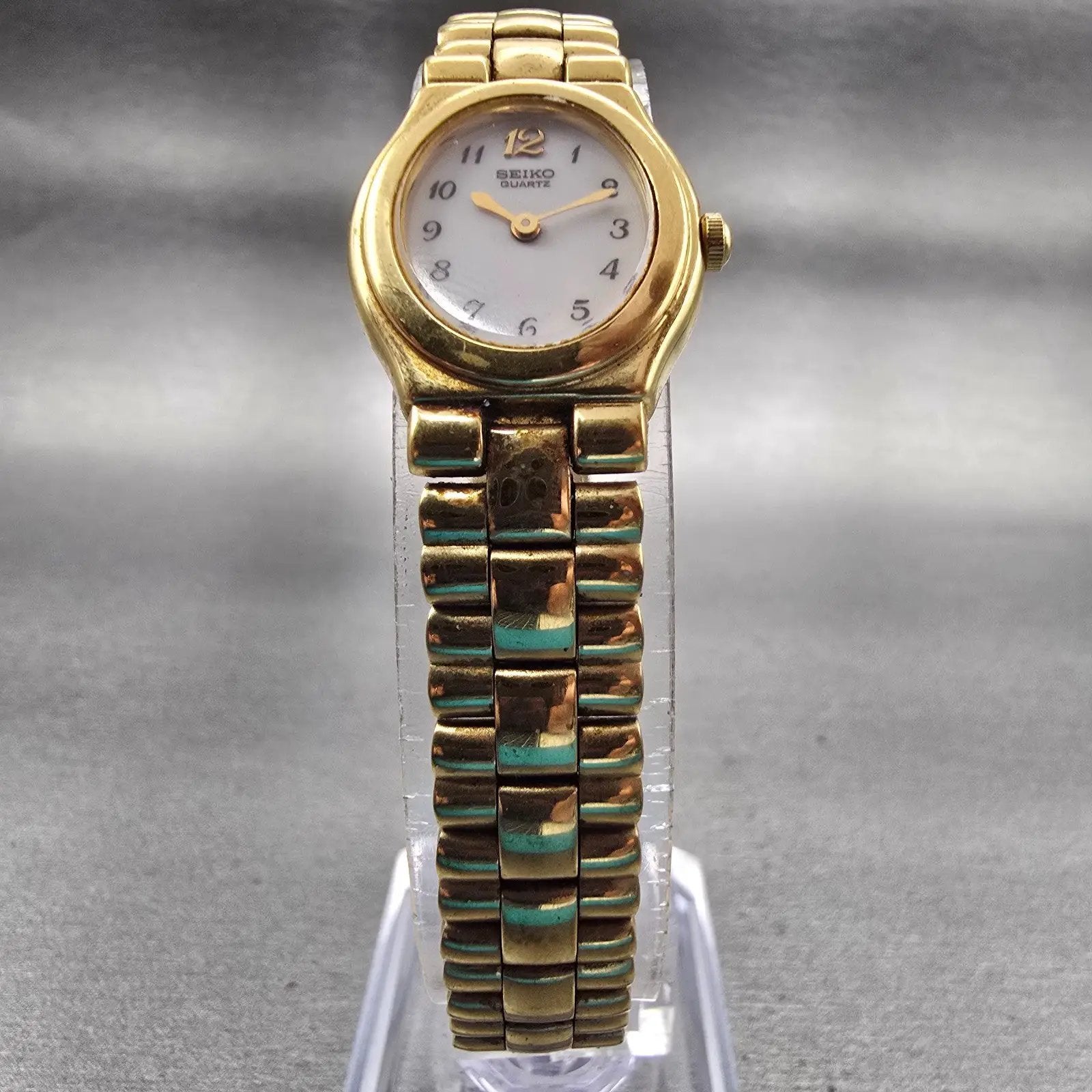 Seiko Watch Women 18mm White Dial Gold Tone Oval 1N00-5C70 New Battery Vintage5