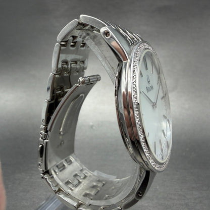 Bulova Watch Men 38mm MOP Dial Silver Tone Diamond Round 96E110 New Battery3