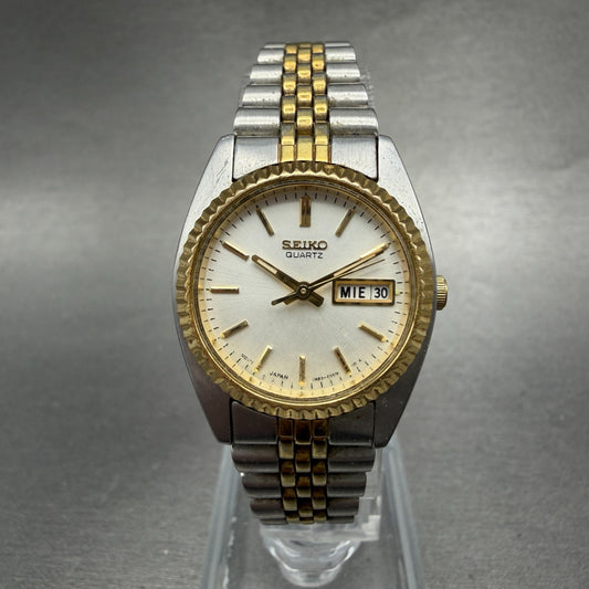Seiko Watch Women 25mm White Dial Two Tone Daydate Round 7n83-0041 New Batt HJ60