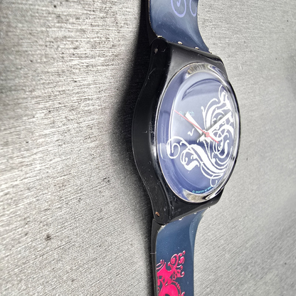 Swatch Tristan Mens Watch 34mm Blue Dial Black Tone Round GB135 New Battery7