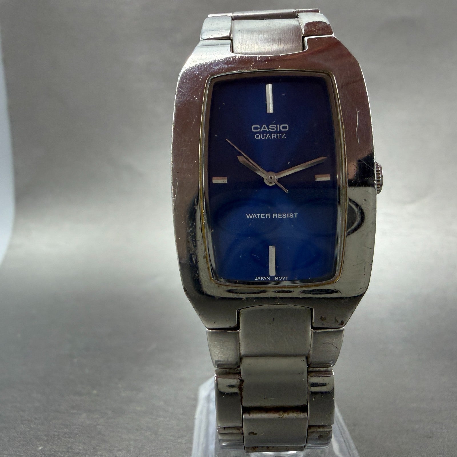 Casio Tank Watch Men 27mm Blue Dial Silver Tone Rectangle MTP-1165 New Battery5