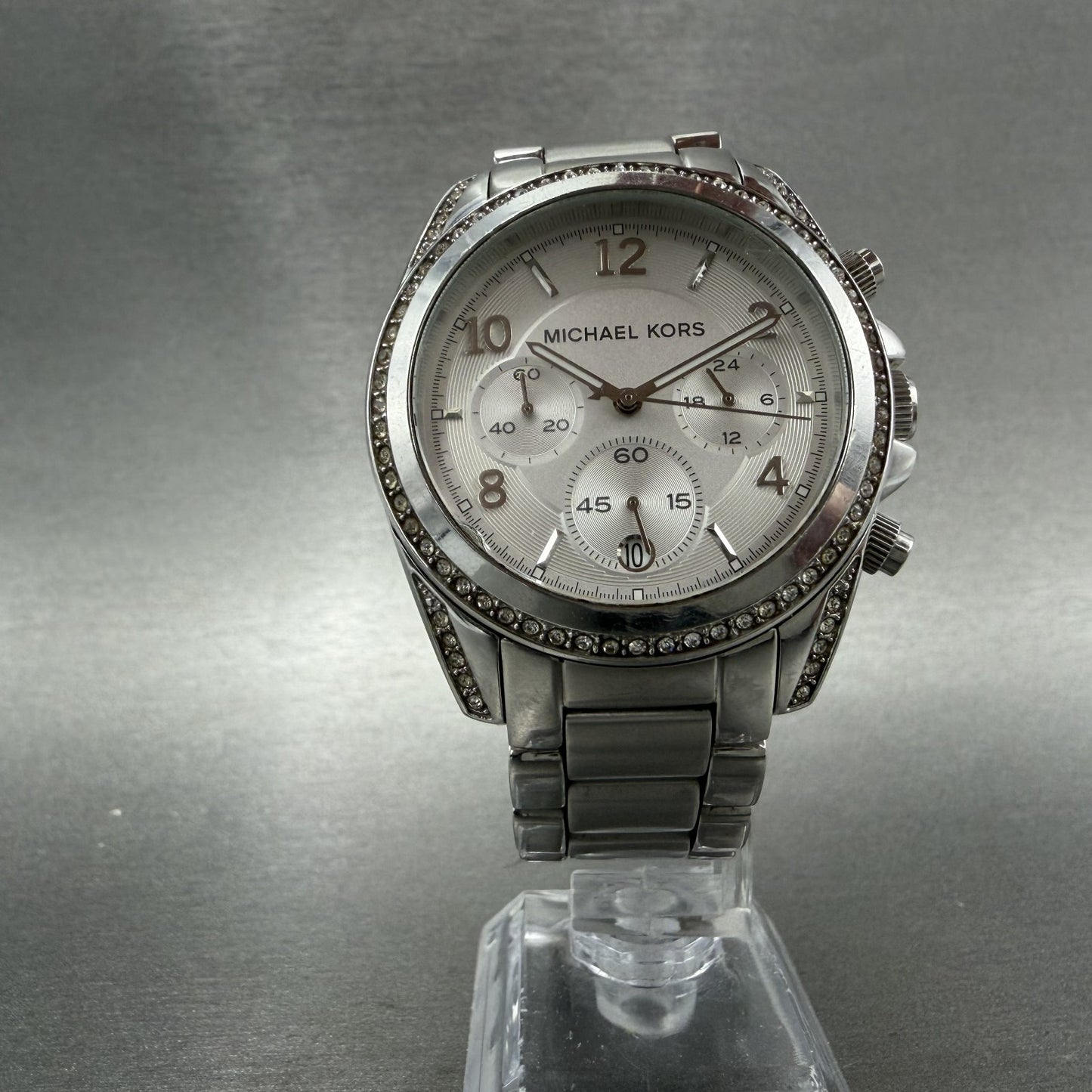 Michael Kors Blair Chronograph Watch Women 40mm White Dial Steel Date NewBat5