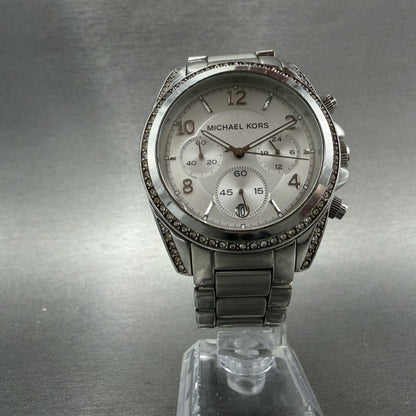 Michael Kors Blair Chronograph Watch Women 40mm White Dial Steel Date NewBat5