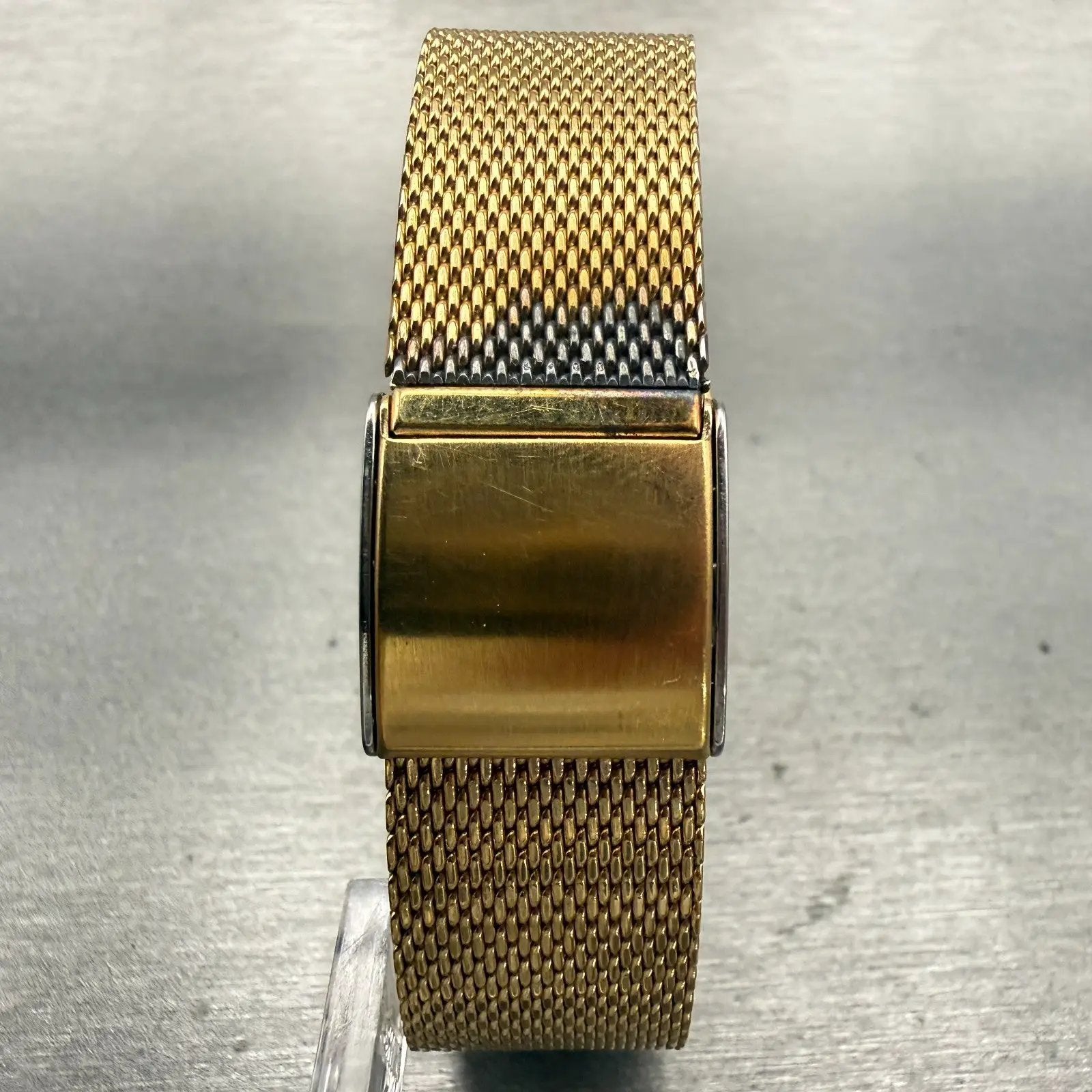 Seiko Watch Men 28mm Gold Dial Gold Tone Rectangle 6530-5329 New Battery VTG7