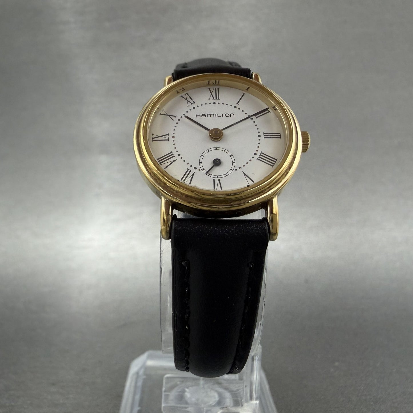 Hamilton Watch Women 23mm White Dial Gold Tone Round 6208 New Battery5