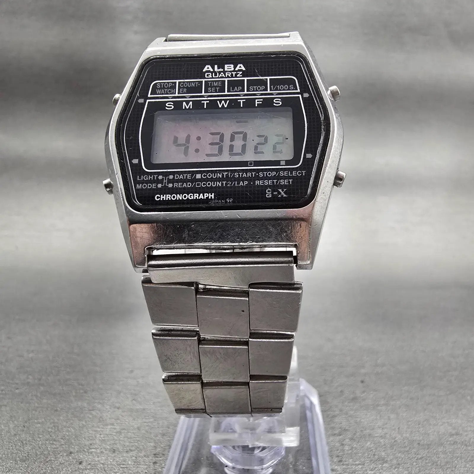 Seiko Alba Digital Watch Men 34mm Black Dial Silver Tone Chrono Y729-4000 NewBat5