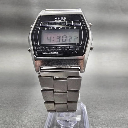 Seiko Alba Digital Watch Men 34mm Black Dial Silver Tone Chrono Y729-4000 NewBat5
