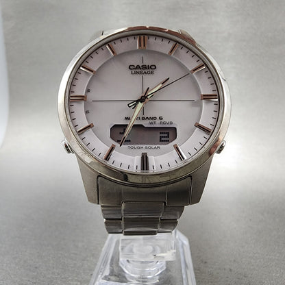 Casio Lineage Multiband 6 Watch Men 40mm White Dial Titanium Solar Runs5