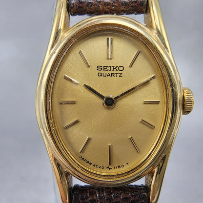 Seiko Watch Women 17mm Champagne Dial Gold Tone Oval 2c205539 New Battery1