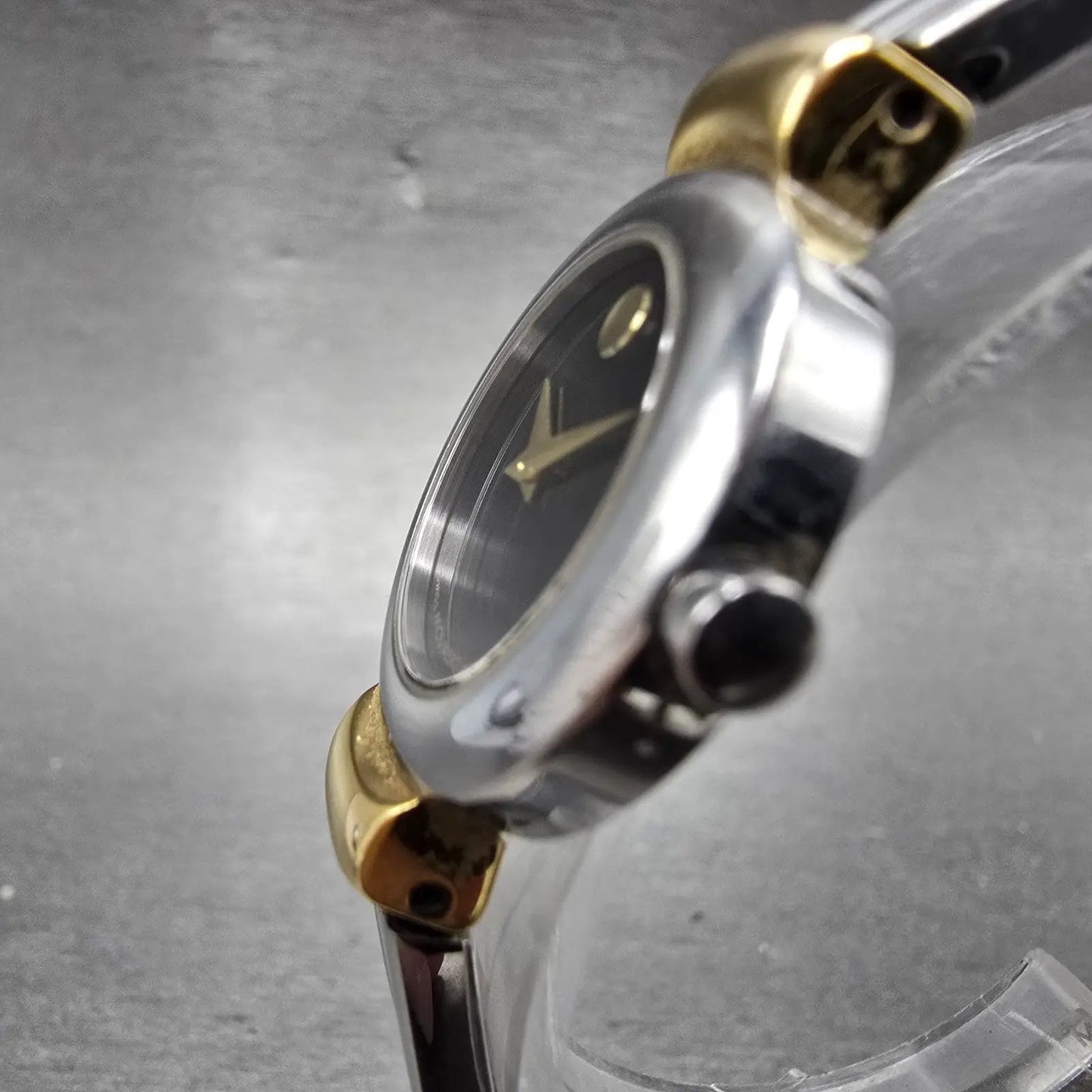 Movado Harmony Watch Women 23mm Black Dial Two Tone 97.A1.809.A New Battery LP2