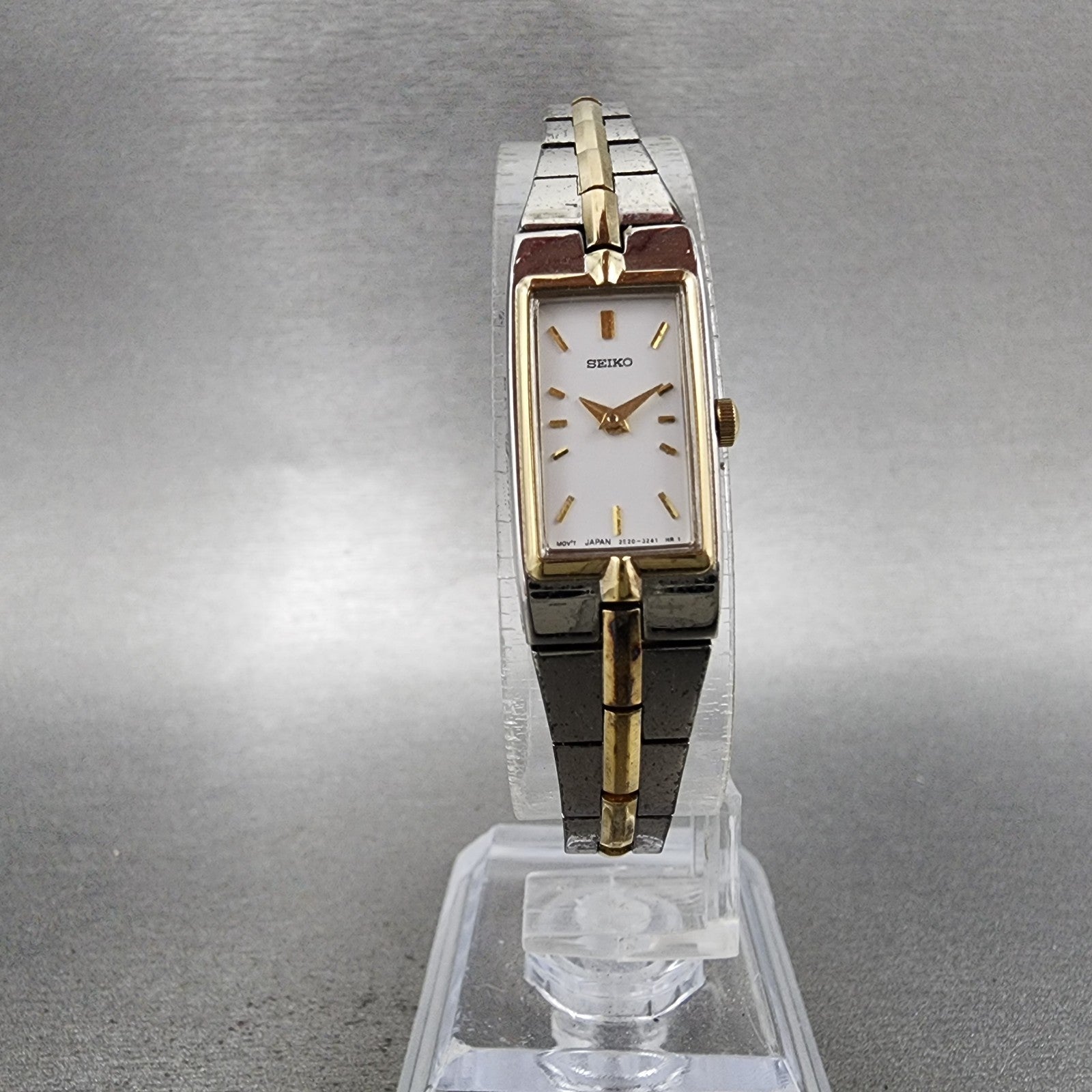 Seiko Tank Watch Women 13mm White Dial two Tone Rectangle 2E200AY0 New Battery5