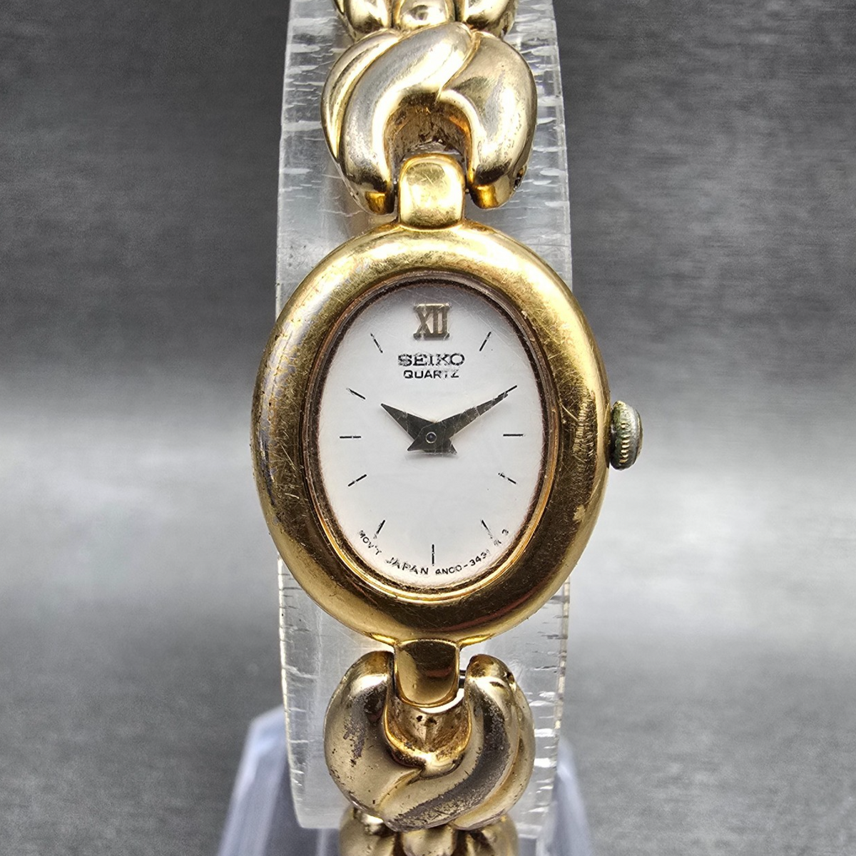 Seiko Watch Women 17mm White Dial Gold Tone Oval 4N00-F140 New Battery Vintage0