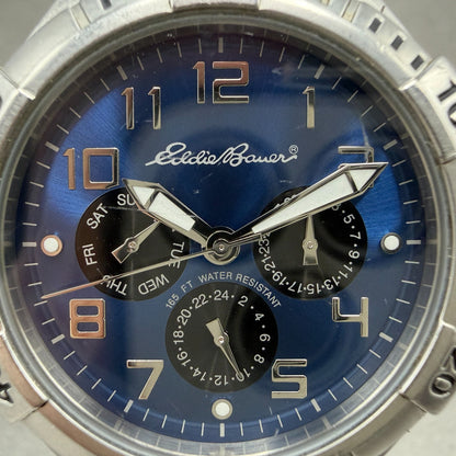 Eddie Bauer Watch Men 40mm Blue Dial Silver Tone Daydate Round New battery1