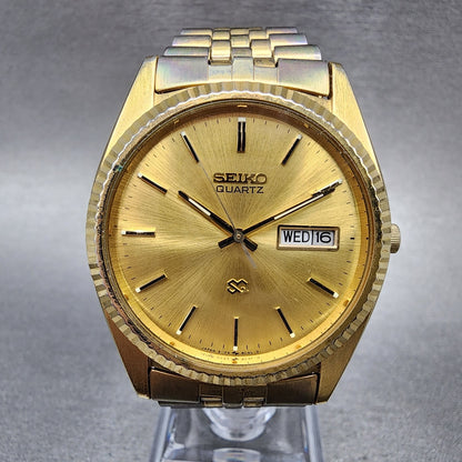 Seiko SQ Presidential Watch Men 37mm Gold Dial Gold Tone Daydate 5y23-8a69 Works