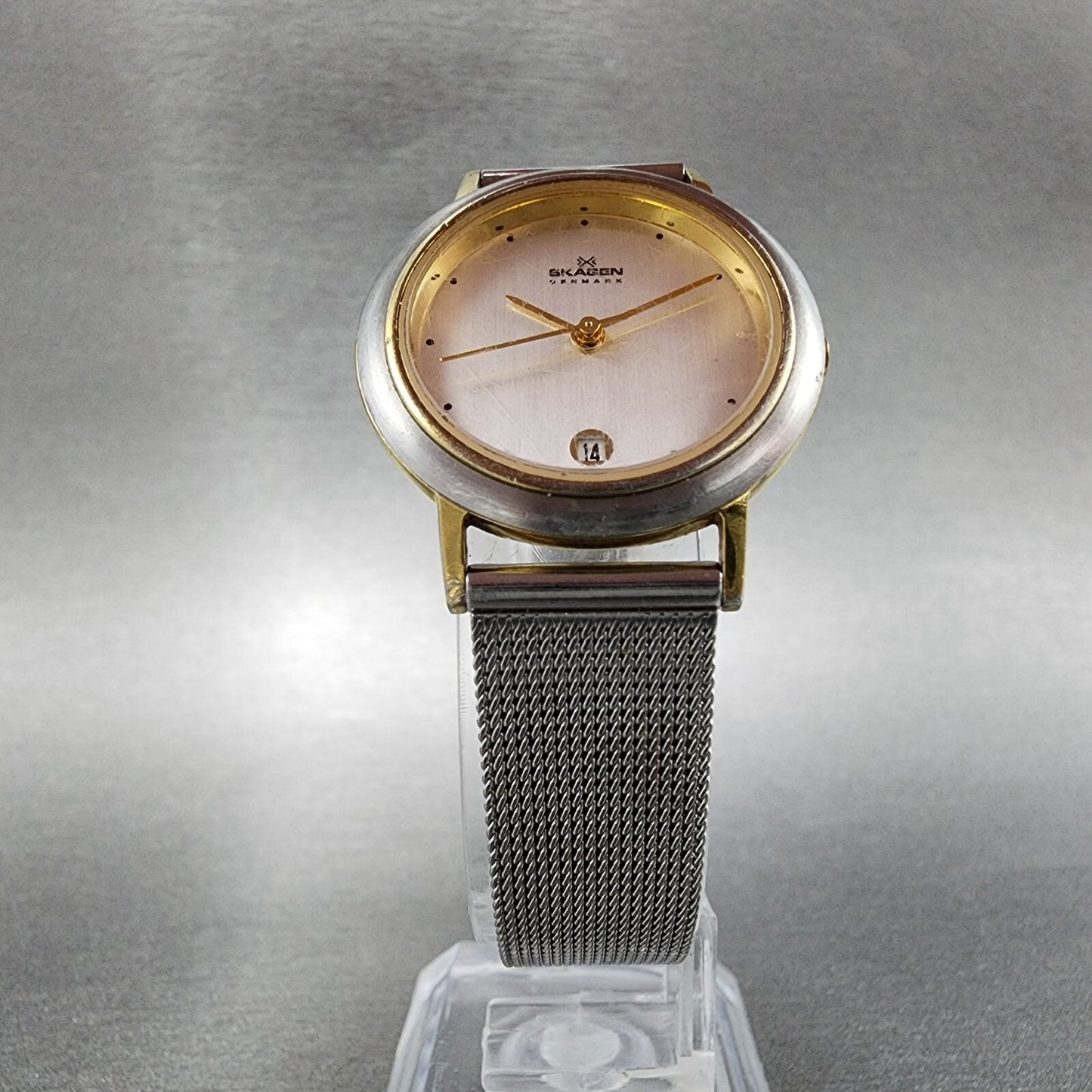 Skagen Watch Women 28mm Silver Dial Two Tone Date Round 16SGS New Battery5