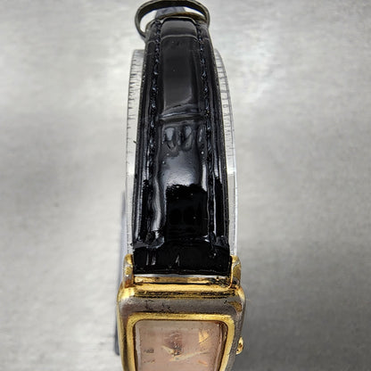VTG Seiko Tank Watch Women 17mm Pink Dial Gold Tone Rectangle 1N00-5C99 New Batt