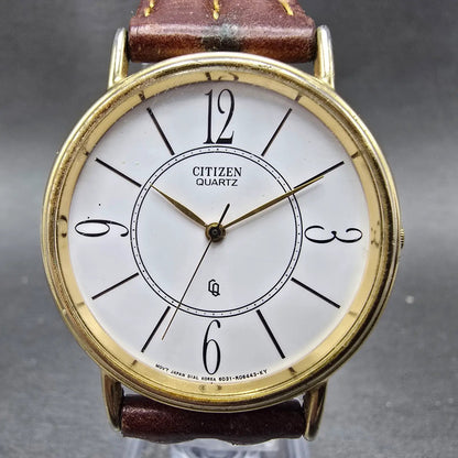 Citizen CQ Watch Men 34mm White Dial Gold Tone Round 6031-R00944 VTG PARTS0
