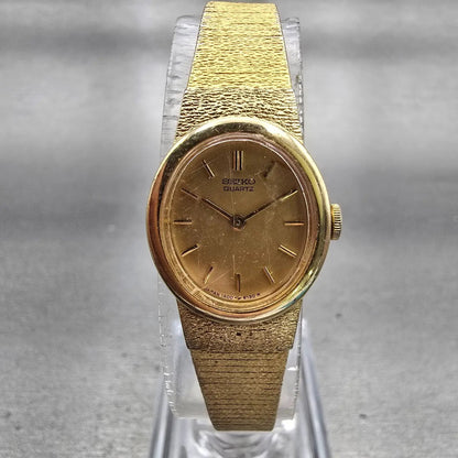 Seiko Watch Women 17mm Gold Dial Gold Tone Oval 1400-8339 New Battery Vintage0